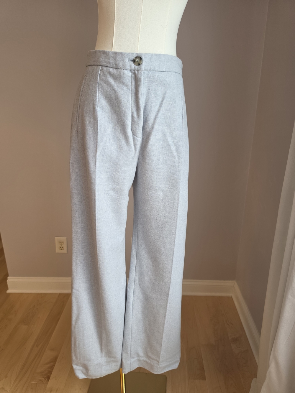 Sezane Pale Gray Wide-Leg Dress Pants
